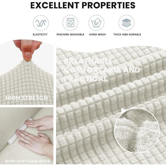 Stretch Sofa Slipcovers 1 Piece Couch Covers 3 Cushion with Elastic Large Ivory - Picture 5 of 6